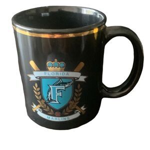 Vintage Florida Marlins Logo Baseball Black Gold Trim Coffee Tea Mug MLB
